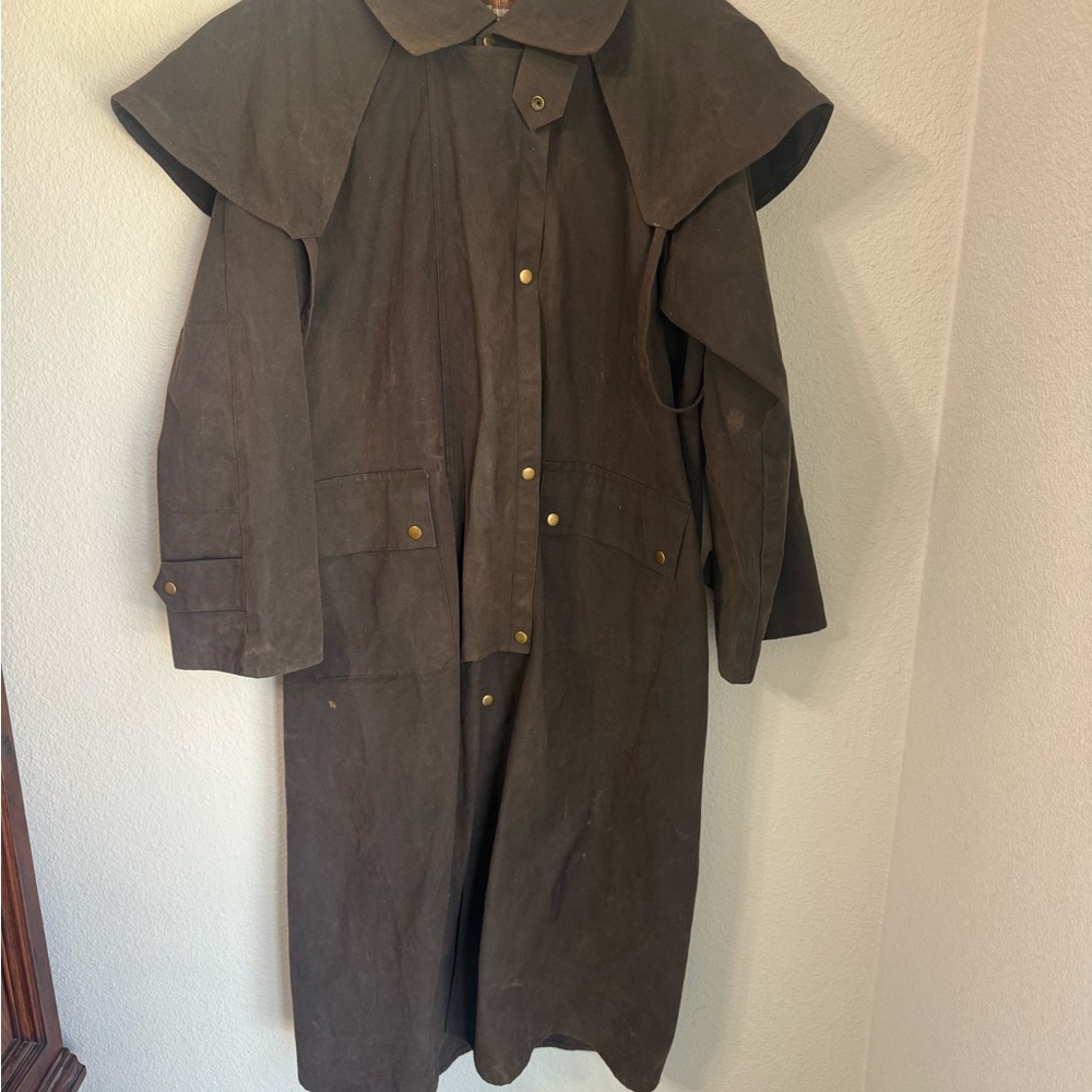 Brown western Long Canvas Slicker Rain Coat Size Medium